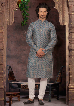 Sapphire with White Color Silk Kurta Set